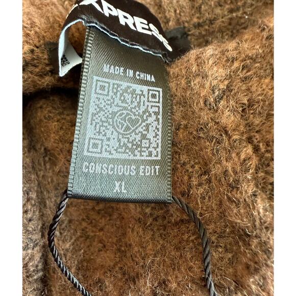 Express Sweater Jumper Women XL Brown Wool Cable Knit Cropped Boxy Dark Academia - Picture 4 of 10